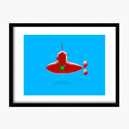 cuadro de submarino rojo del artista mike lorenzo